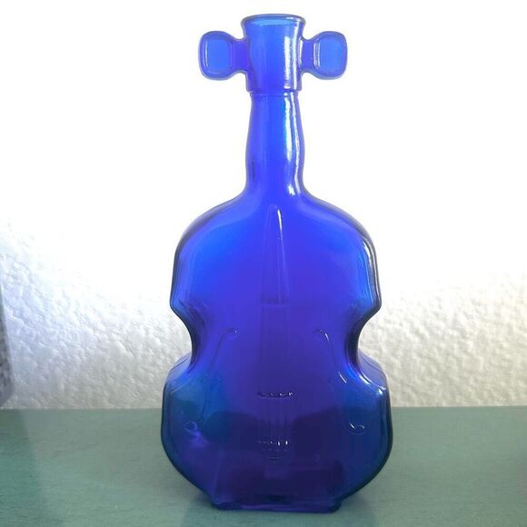Vintage mid century cobalt blue glass violin vase #5 - Picture 1 of 13